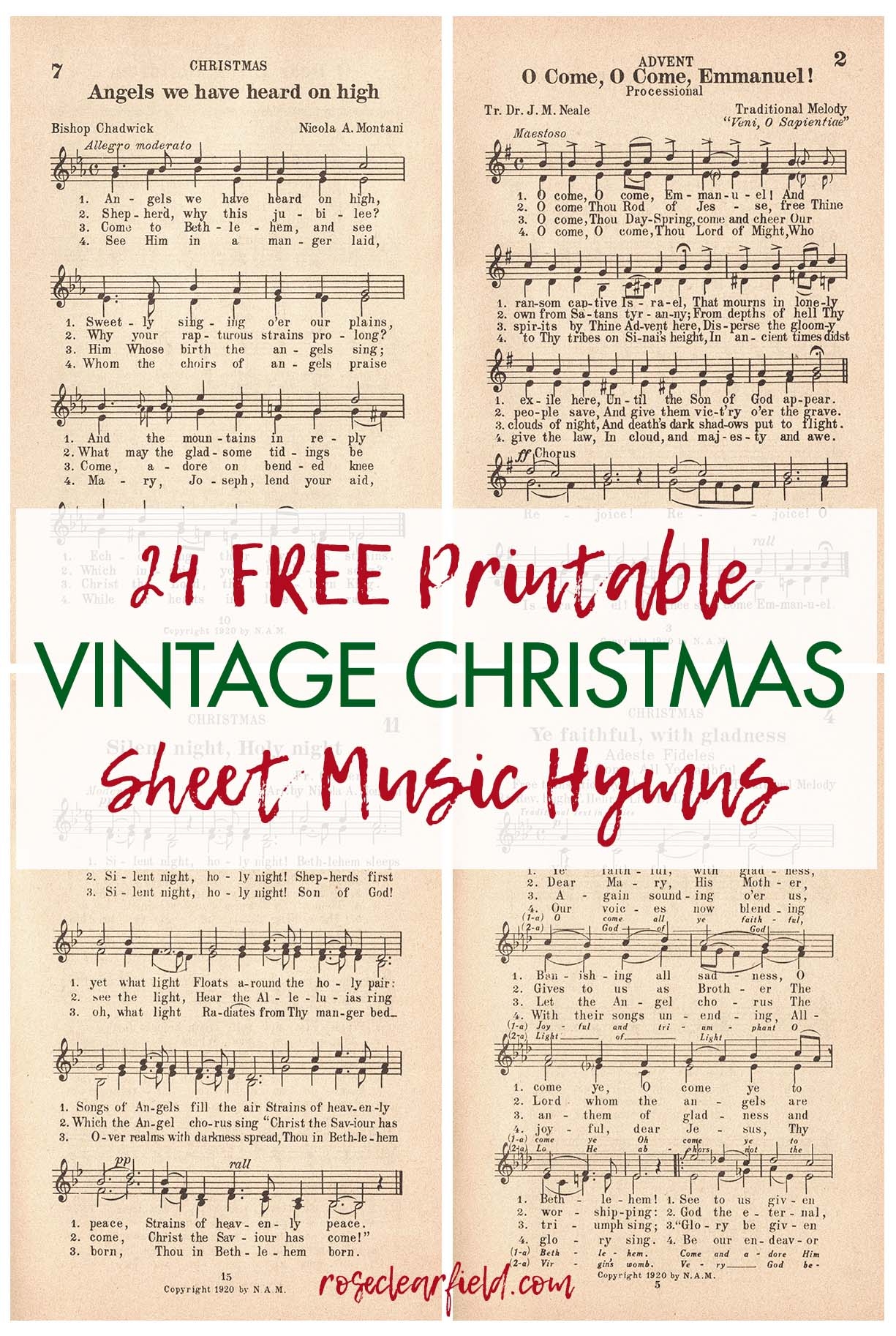 24 Printable Vintage Christmas Sheet Music Hymns Rose Clearfield