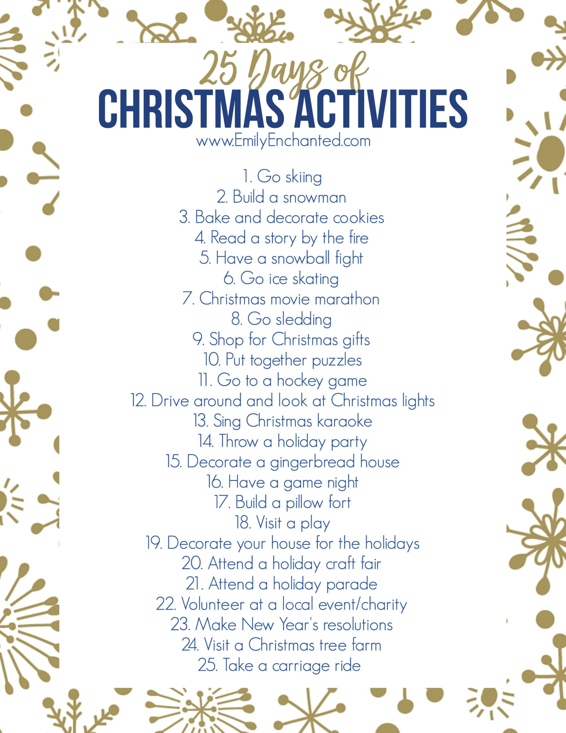 25 Days Of Christmas Activities Printable Free Printable