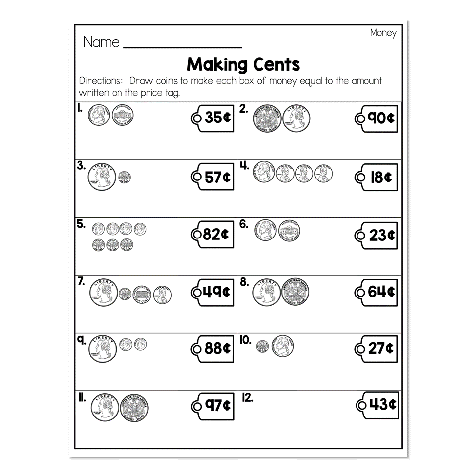 2nd Grade Math Worksheets Money Counting Coins Making Cents 