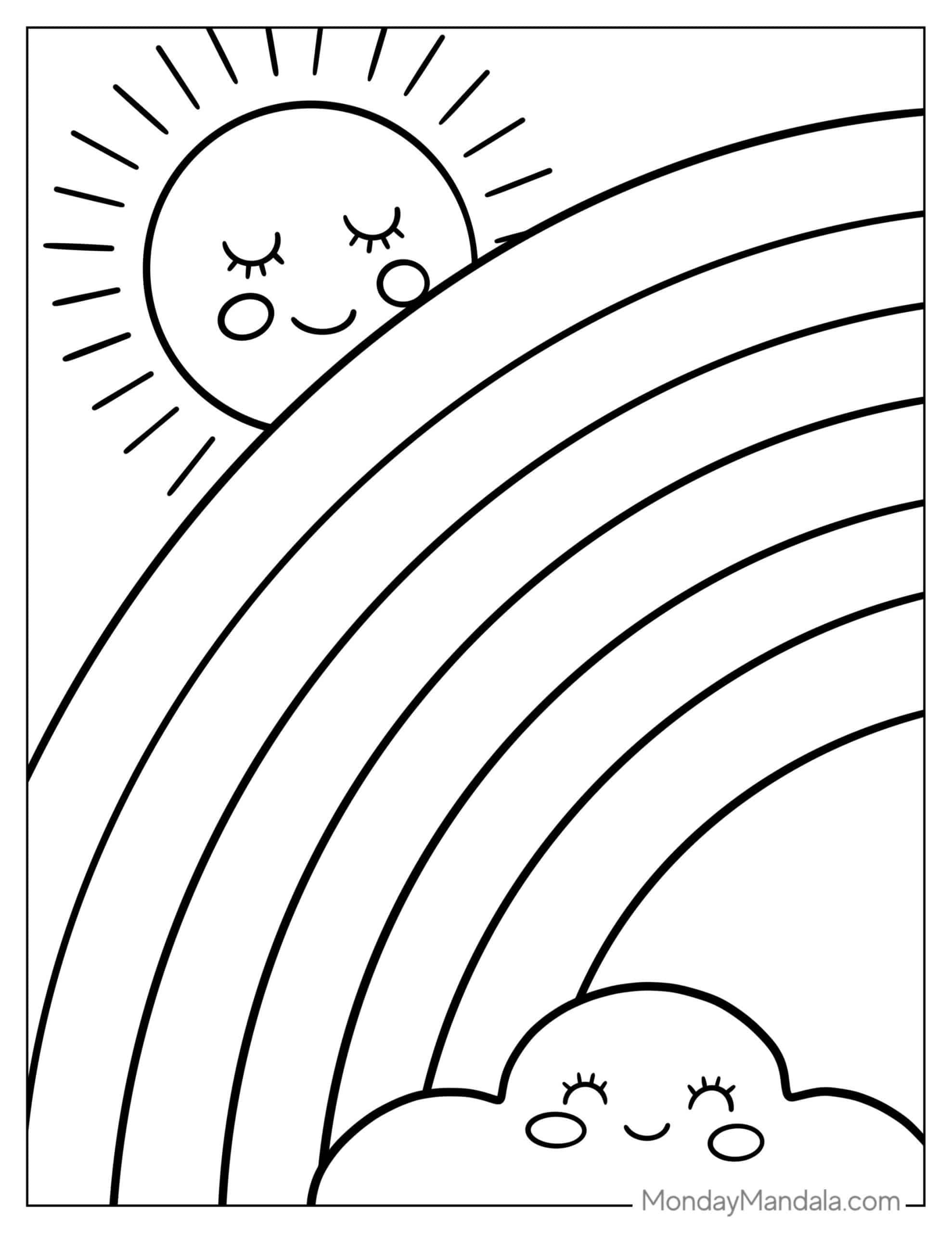 36 Rainbow Coloring Pages Free PDF Printables Rainbow Drawing Sun 