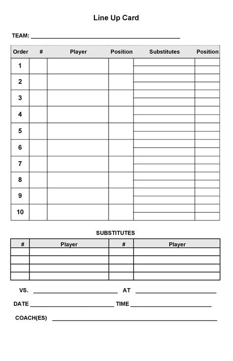 5 Softball Lineup Sheets