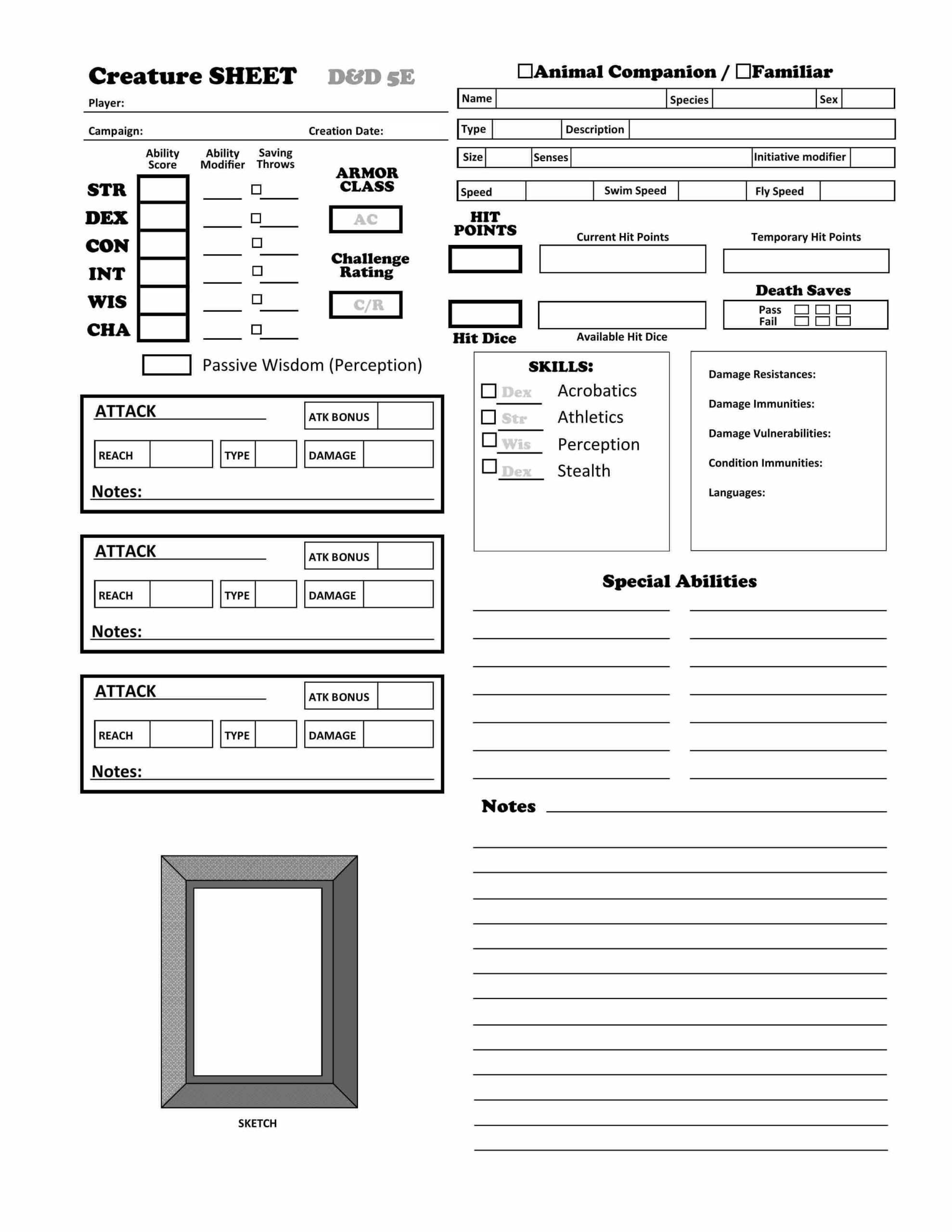 5E Character Sheet Printable