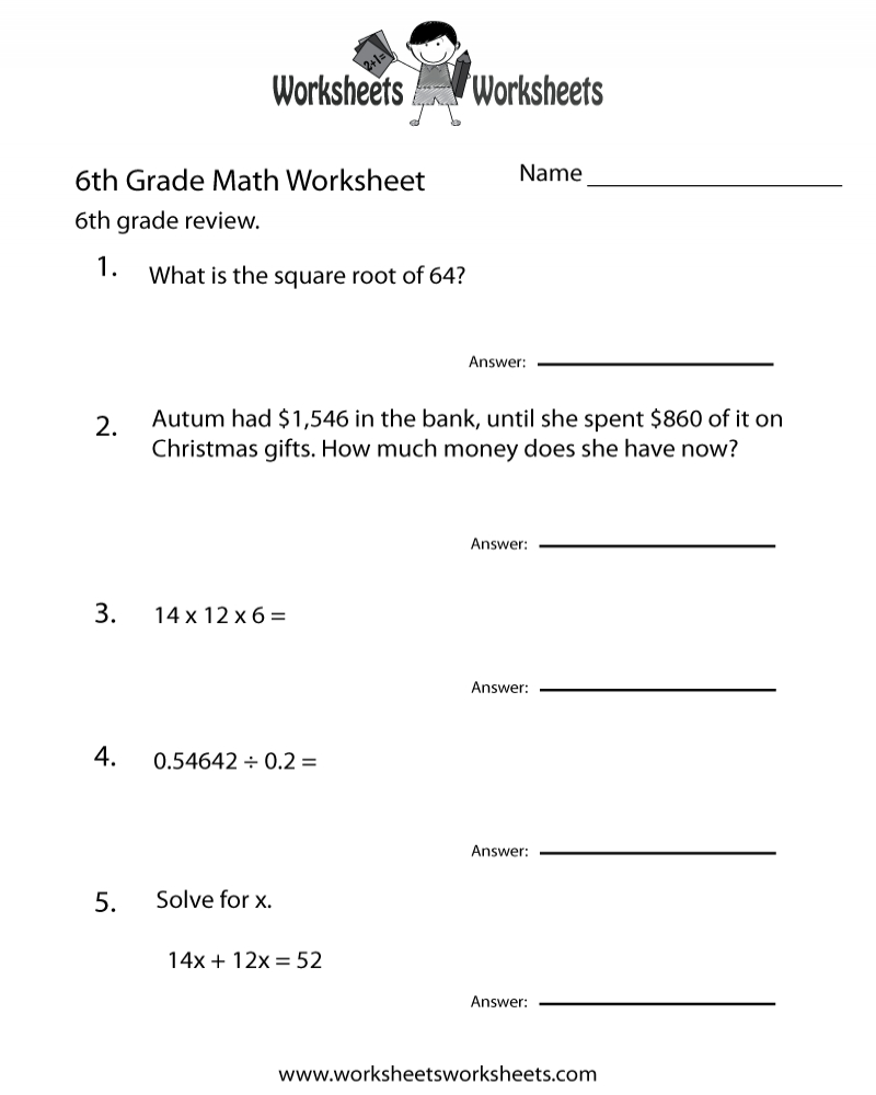 6 Grade Math Worksheets Sixth Grade Math Practice Math Worksheets 