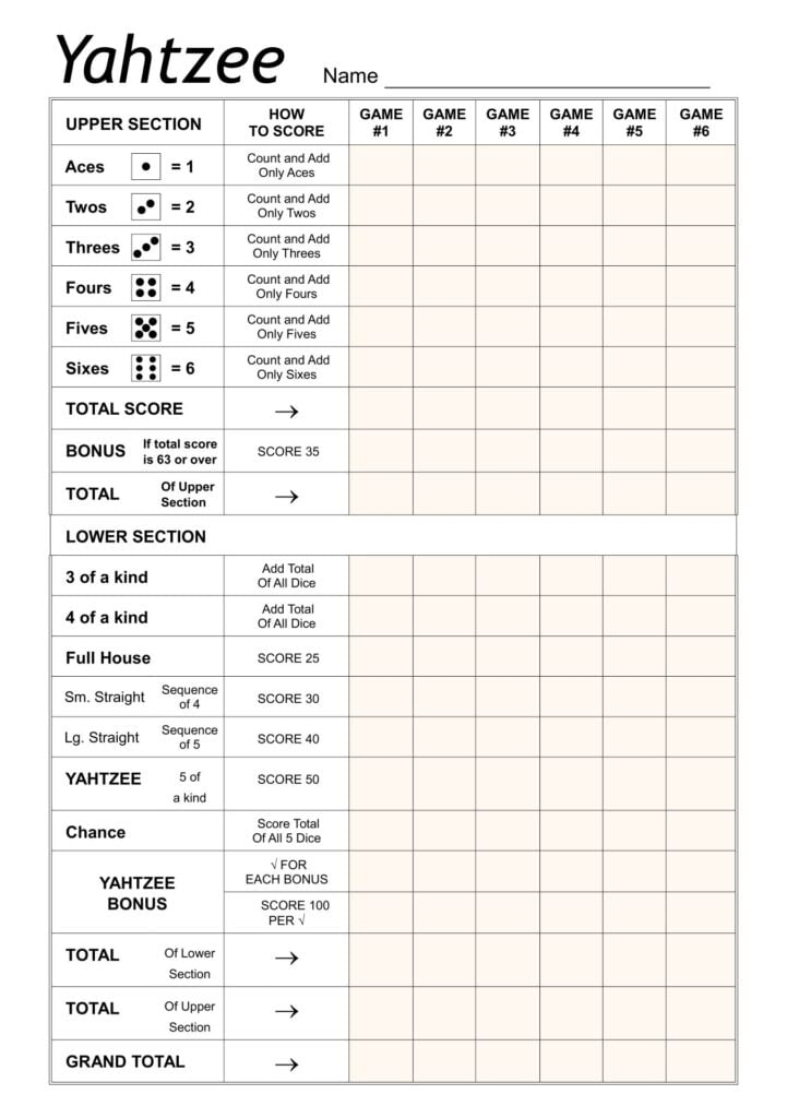 8x10 Printable Yahtzee Score Card Yahtzee Score Sheets