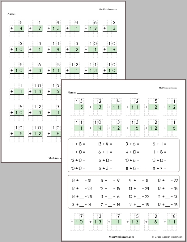 Addition Worksheets For 1st Graders Free With No Login 