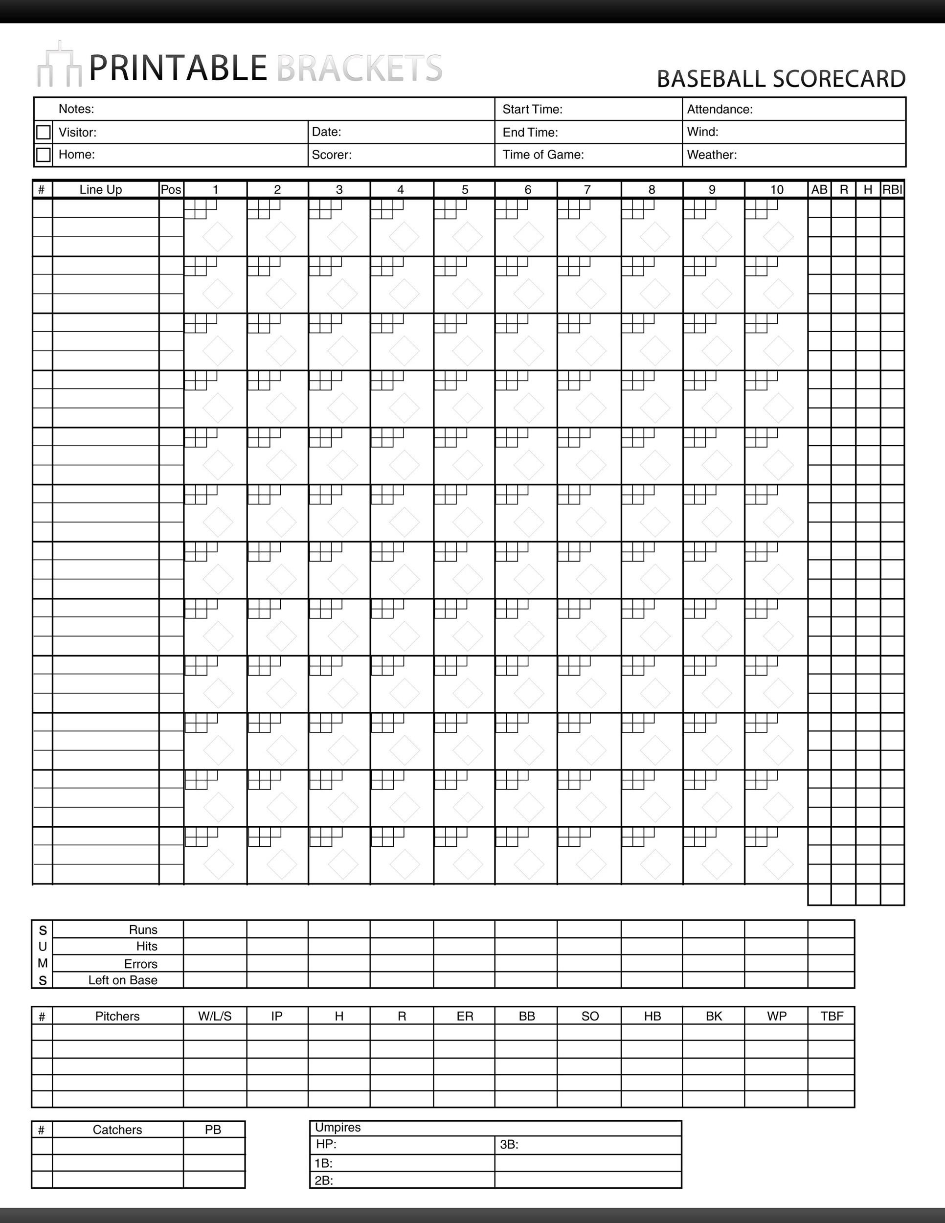 Baseball Printable Score Sheet