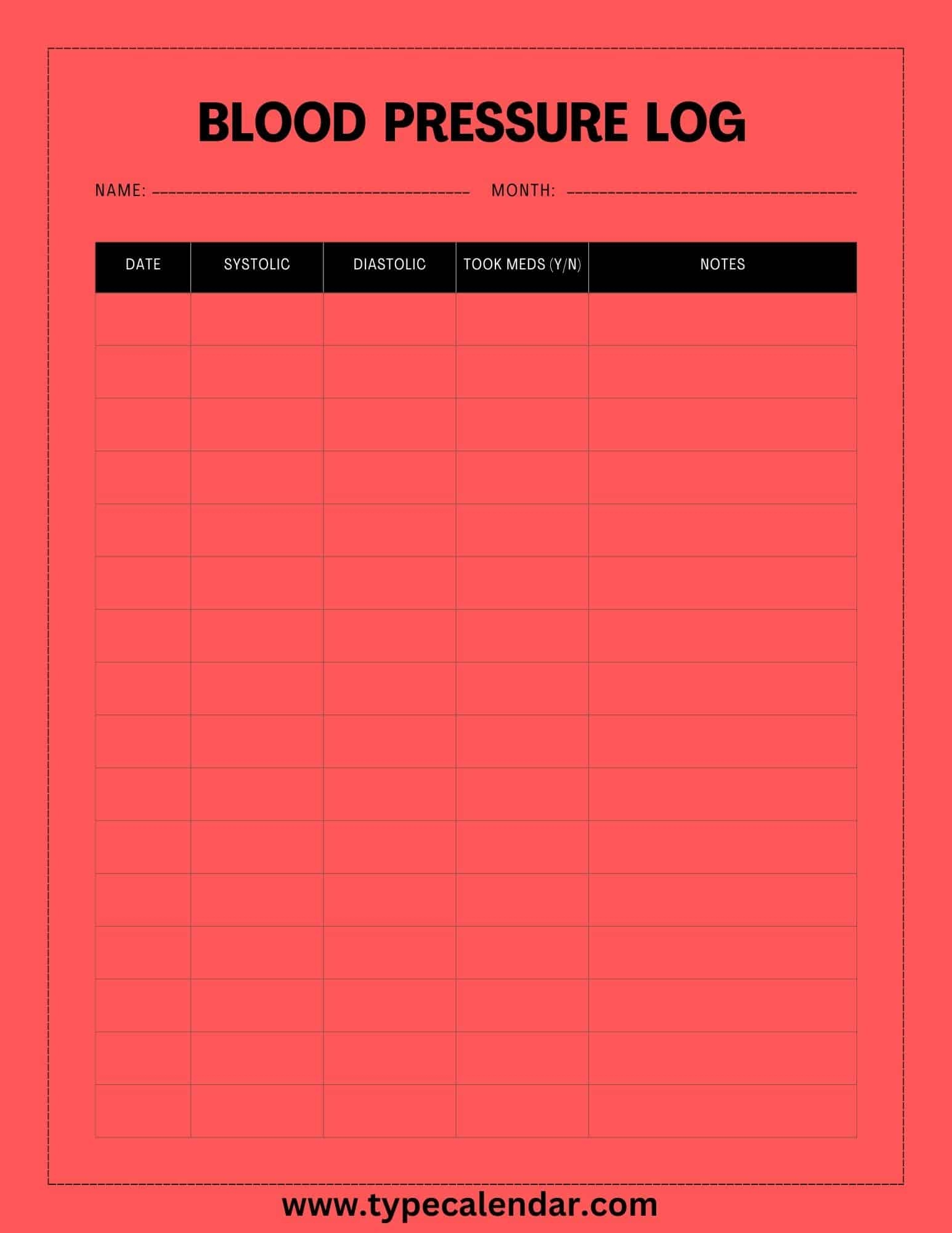 Blood Pressure Log Sheet Printable Printable Free Templates