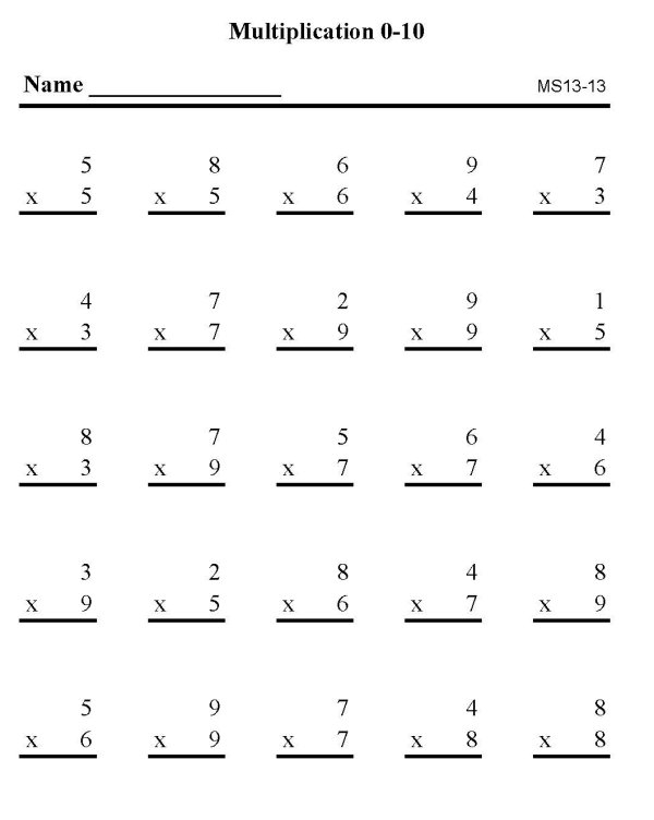 BlueBonkers Multiplication Practice Sheets 1 Digit Number P13 