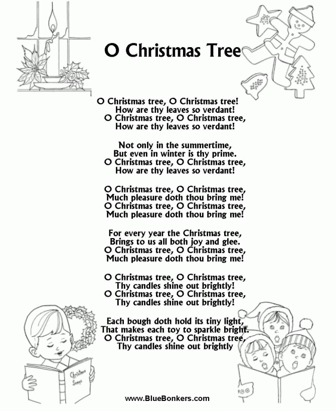 BlueBonkers O Christmas Tree Free Printable Christmas Carol Lyrics 