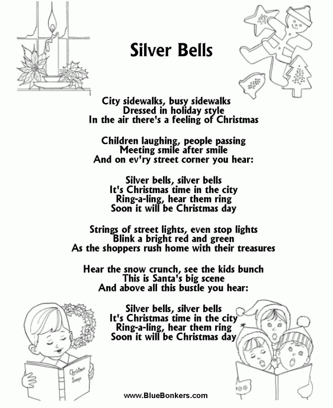 BlueBonkers Silver Bells Free Printable Christmas Carol Lyrics Sheets BlueBonkers Silver Bells Free Printable Christmas Carol Lyrics Sheets