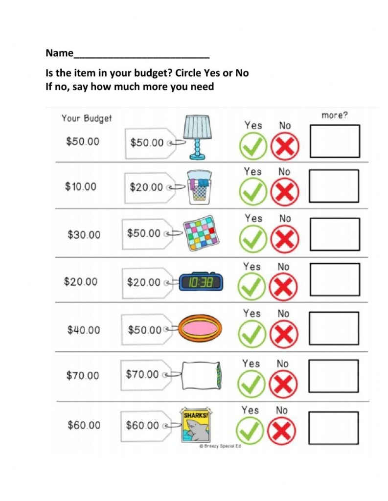 Budgeting Worksheets For Kids Printable Worksheets