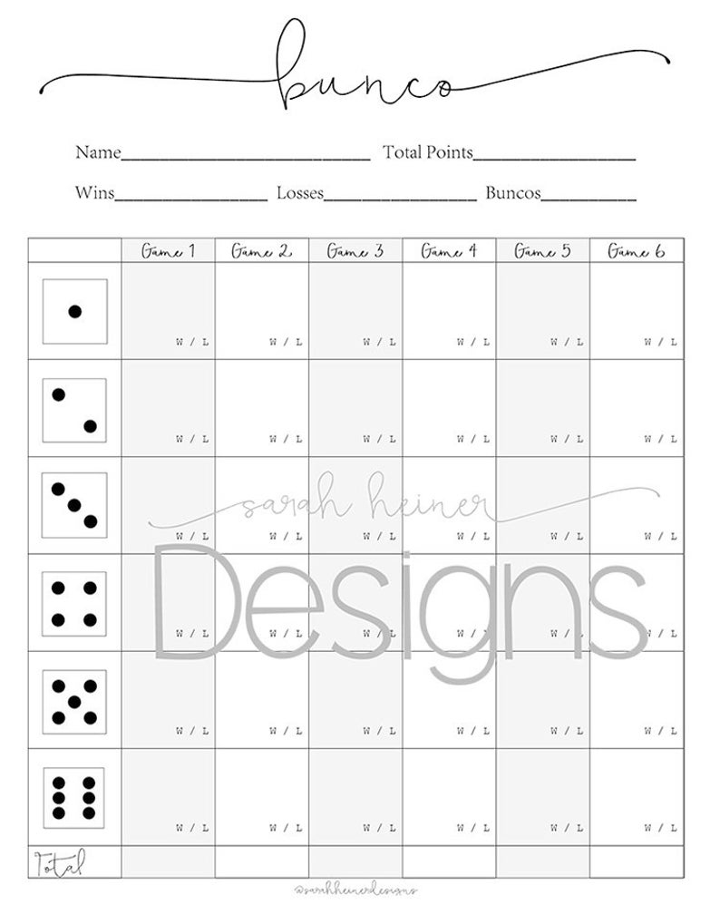 Bunco Printable Score Sheets
