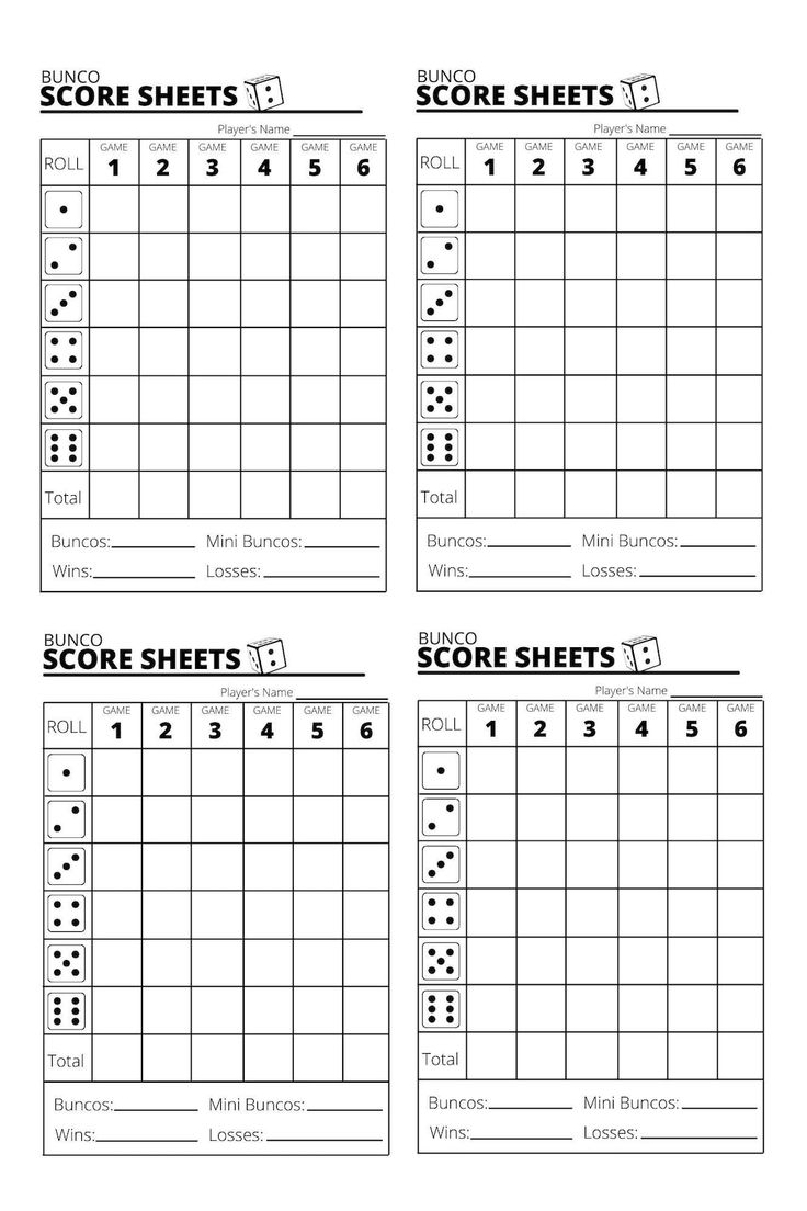 Bunco Score Sheets X4 Bunco Score Sheets Printable PDF Etsy Bunco 