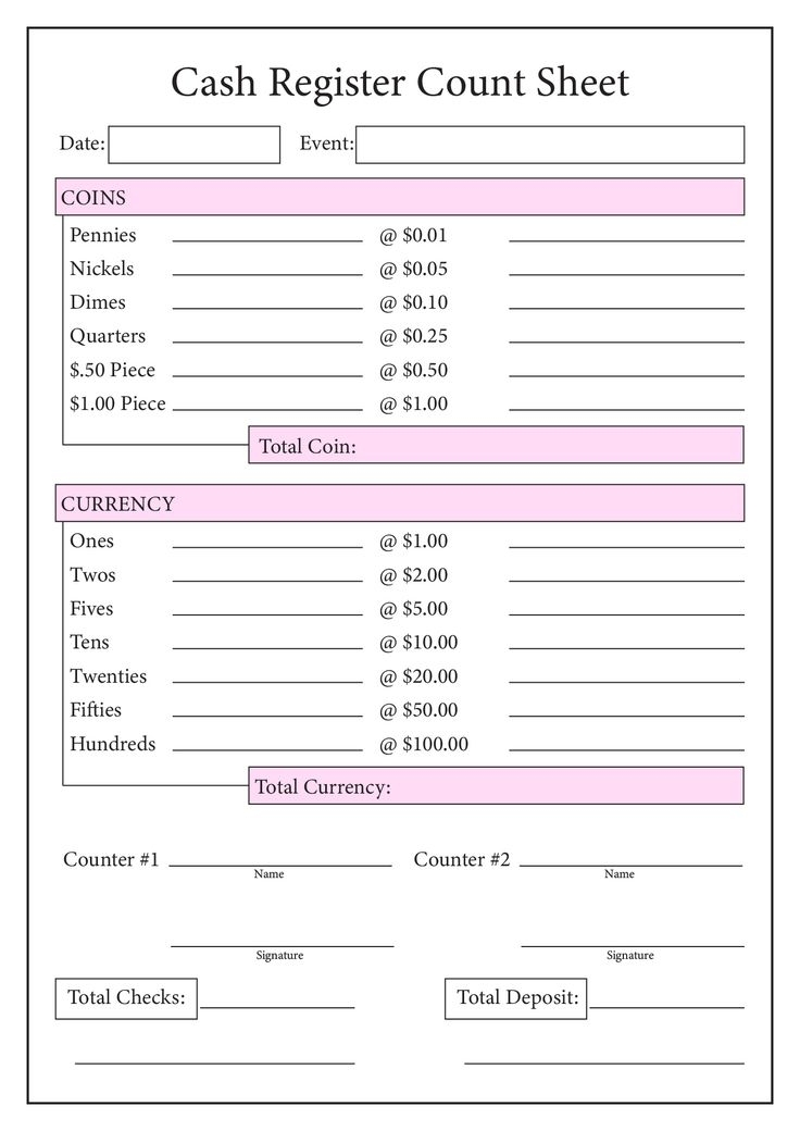 Cash Drawer Count Sheet Template Free Printable Templates