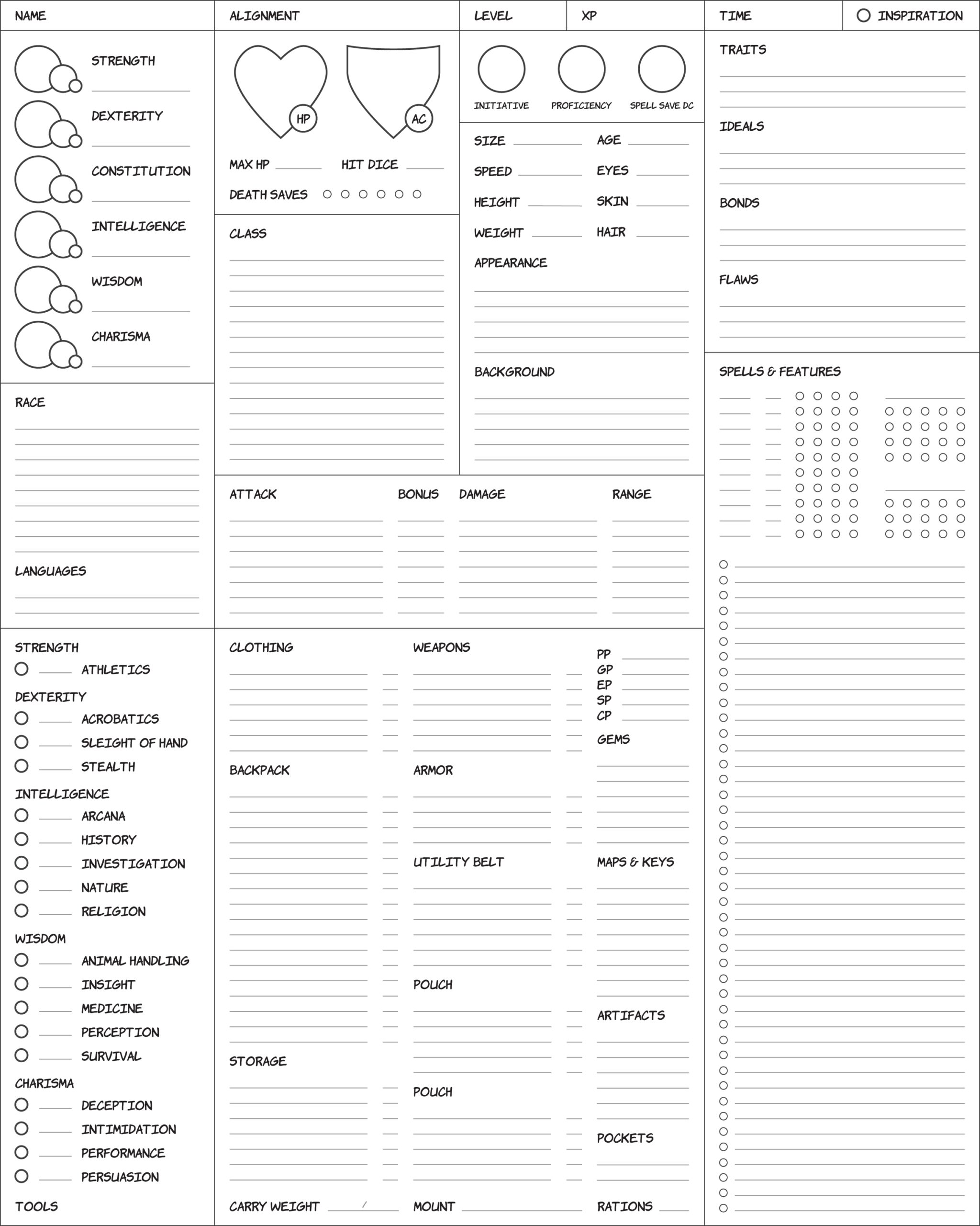 Character Sheet 5e Printable With Lines
