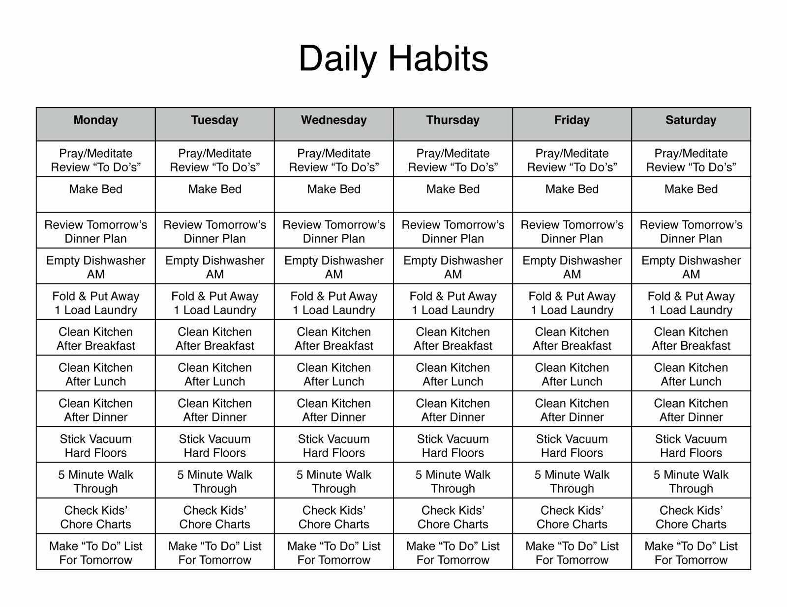 Chore Charts For Adults Printable 20 Free Printable Chore Charts