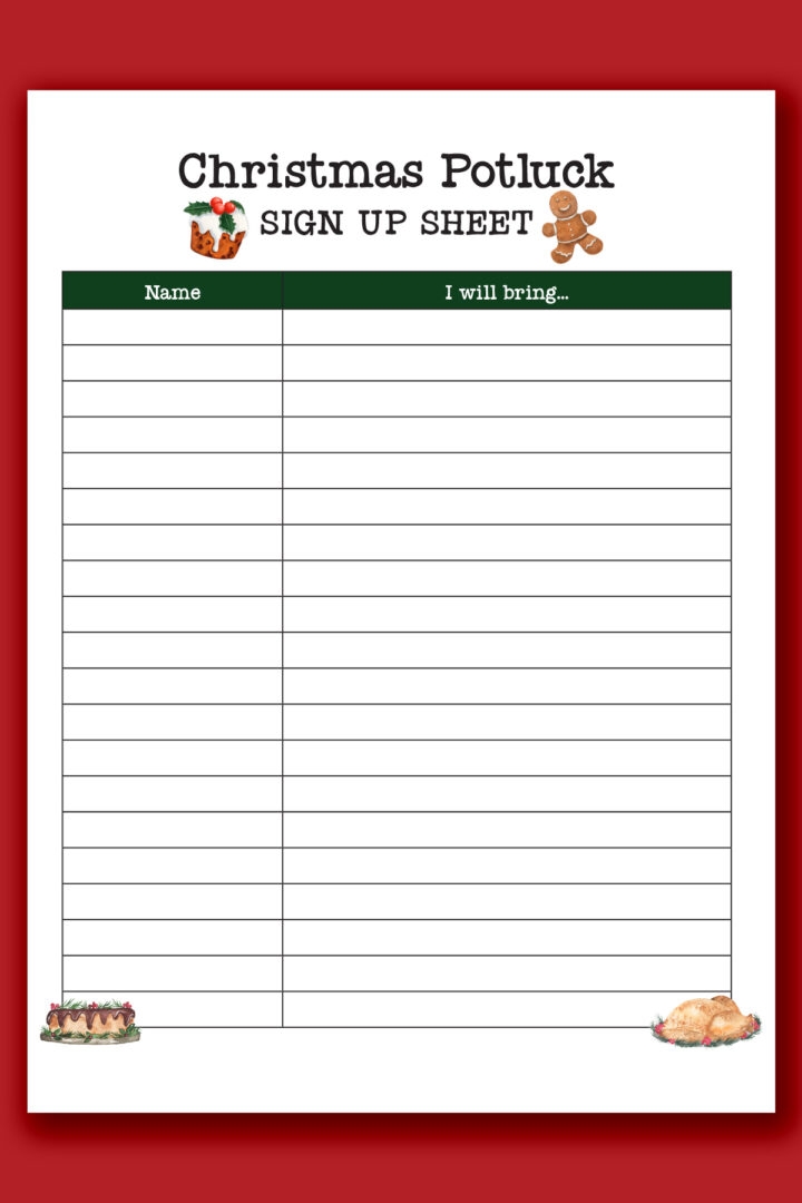 Christmas potluck sign up sheet free printable example 10 Mom Envy