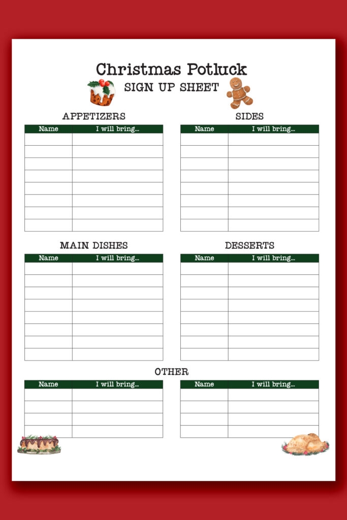 Christmas potluck sign up sheet free printable example 9 Mom Envy