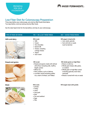 Colonoscopy Prep Diet Chart Fill Online Printable Fillable Blank 