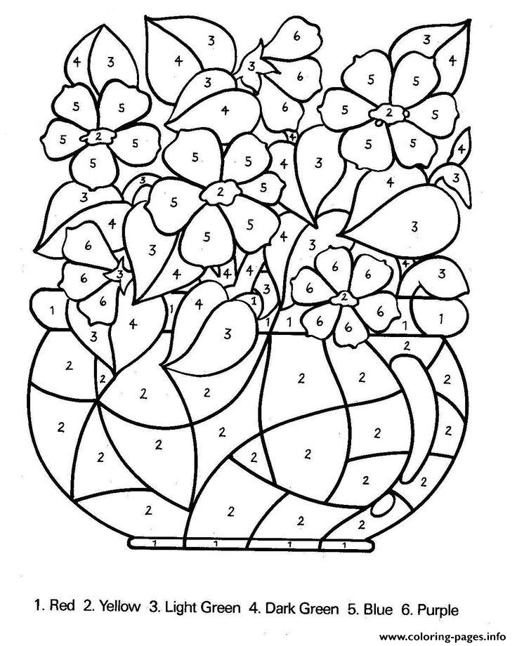 Color By Number Flowers Adults Coloring Page Printable