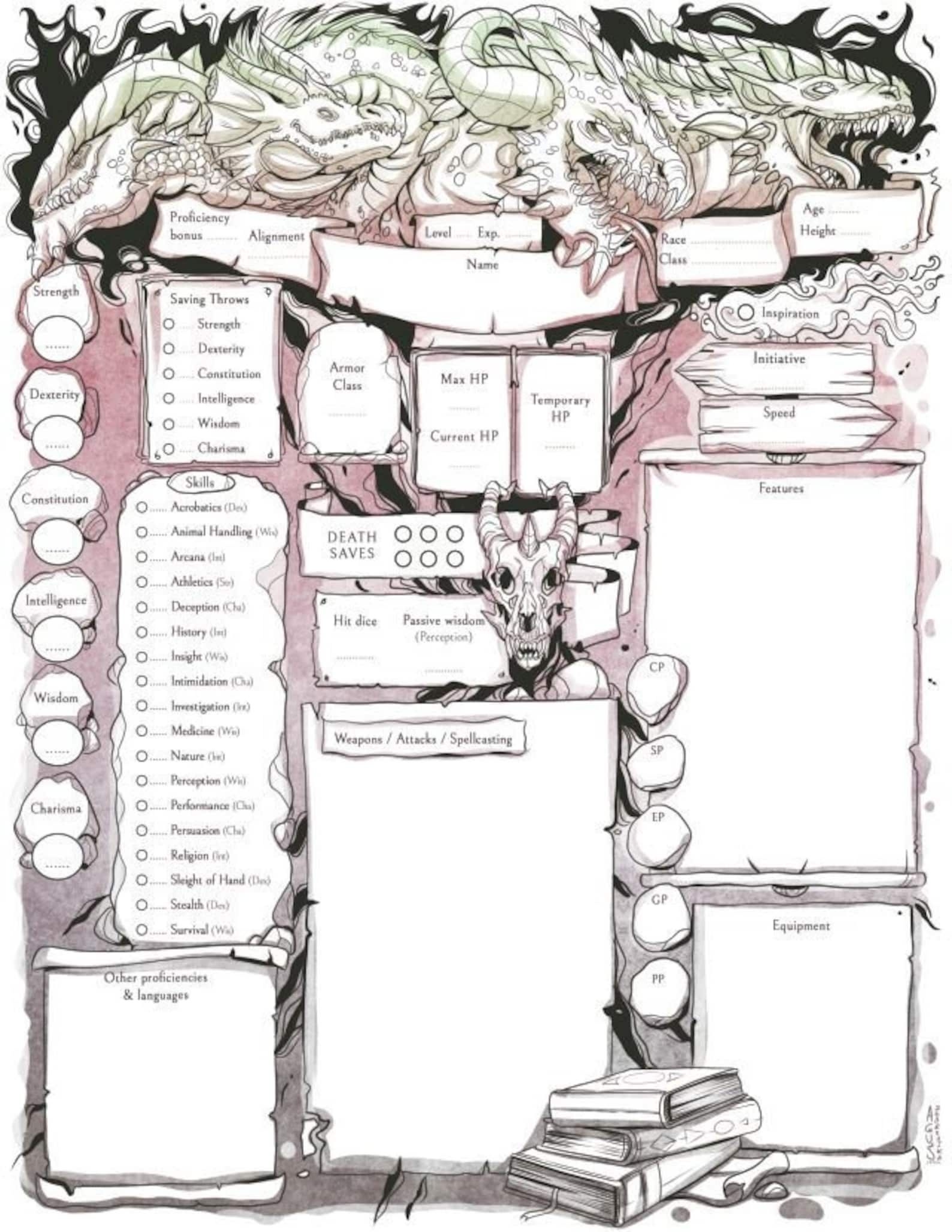 D D Character Sheets Printable Dragon Themed Dnd 5e Character Sheets