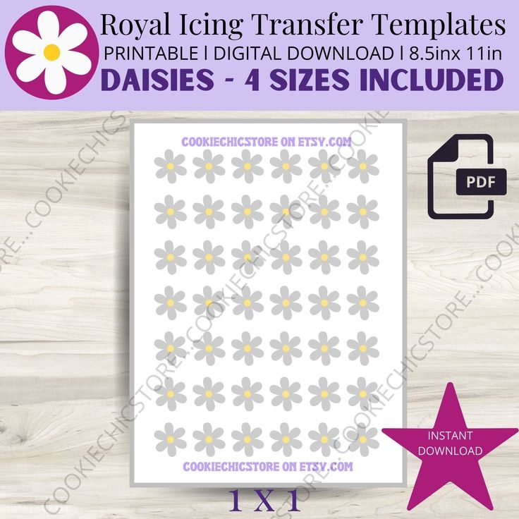 Daisy Royal Icing Transfer Sheet Daisies Flower Pdf Royal Icing