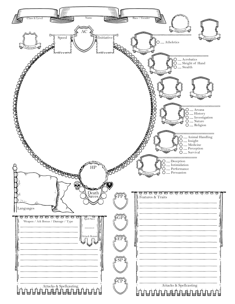 Downloadable Blank Printable D D 5e Character Sheets PDF Download 