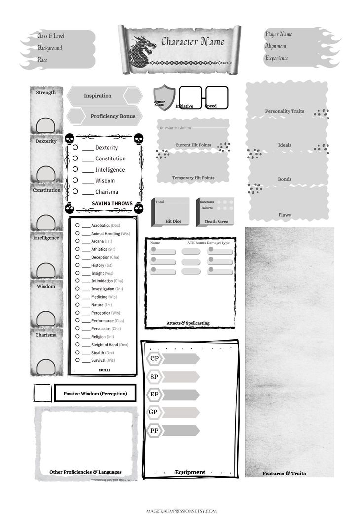 Dungeons And Dragons Character Sheet Bundle Printable PDF Printable D D 