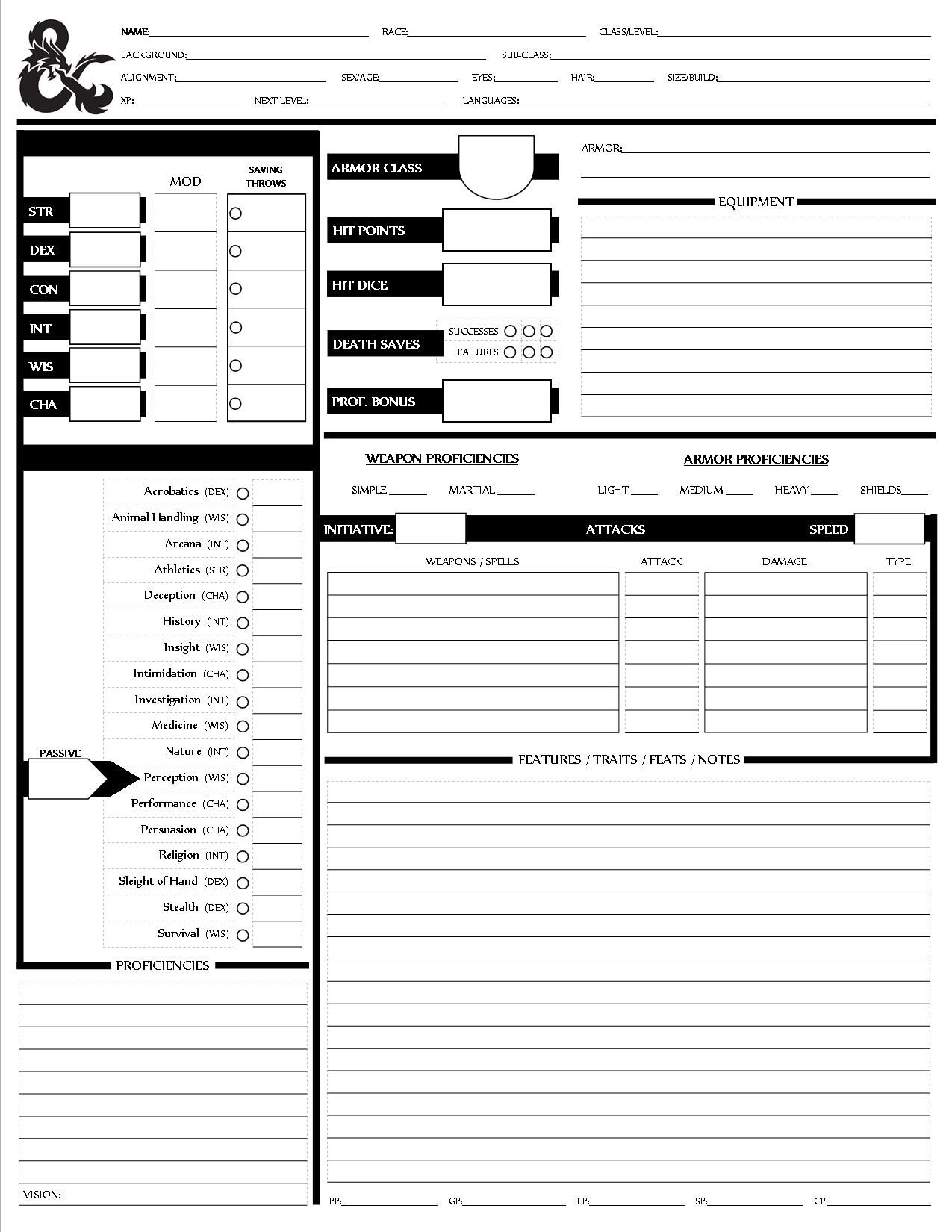 Dungeons And Dragons Printable Character Sheet Printable Word Searches