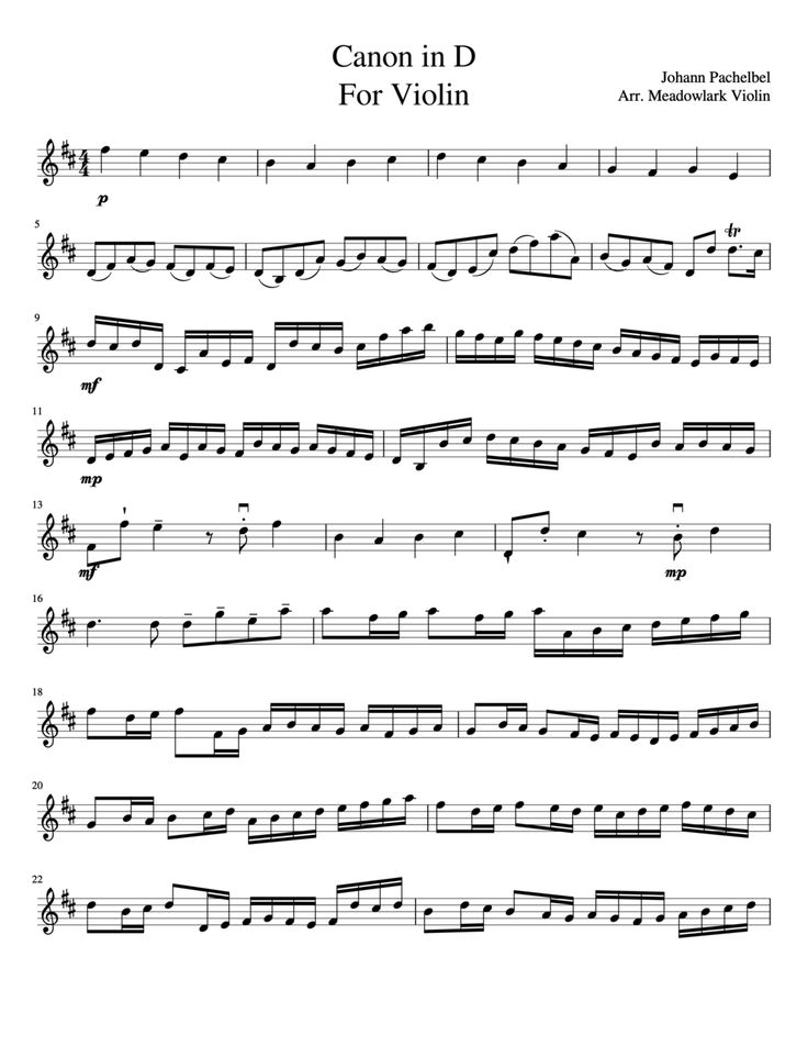 Easy Songs From Classical Music For Violin Free Sheet Music