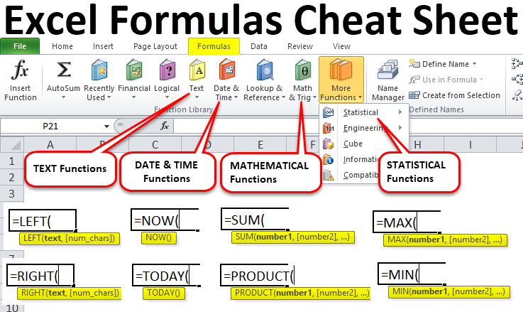 Excel Formula Cheat Sheet Printable If
