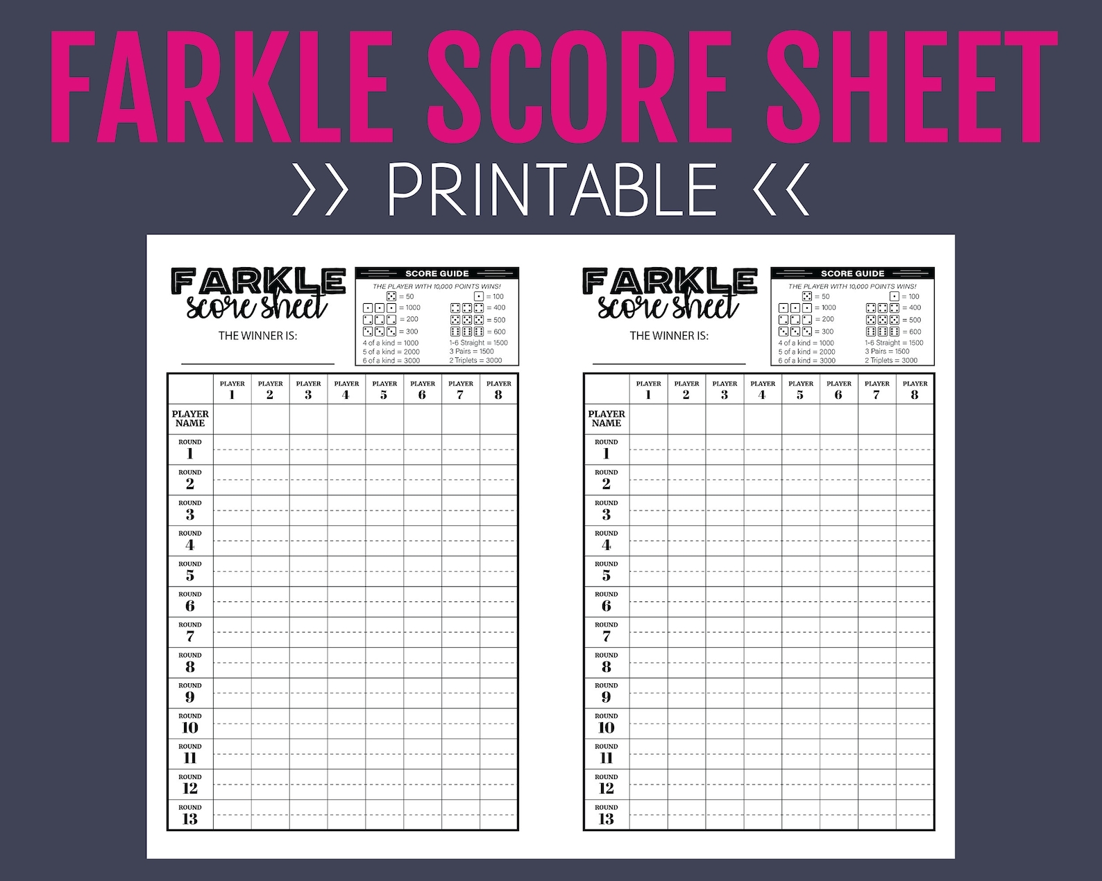 Farkle Score Sheet Printable Score Sheet Digital Instant Download Farkle Score Sheet Printable Score Sheet Digital Instant Download