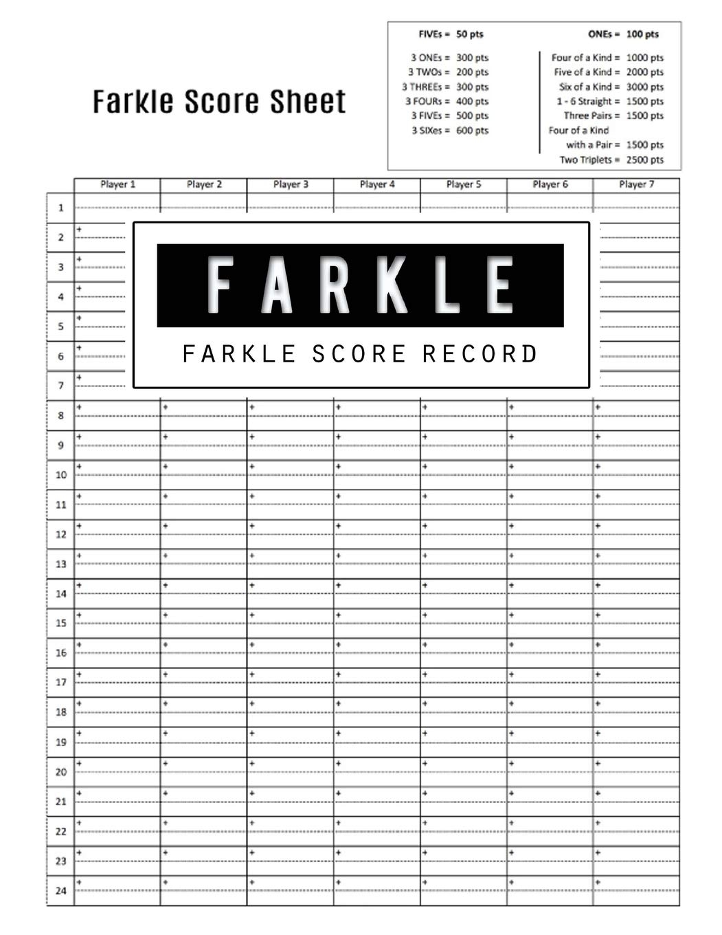 Farkle Scoring Sheet Printable