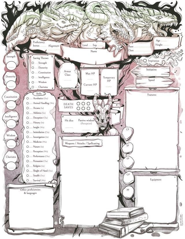Fillable Dragon D D Character Sheets Custom Dnd Character Sheets Etsy