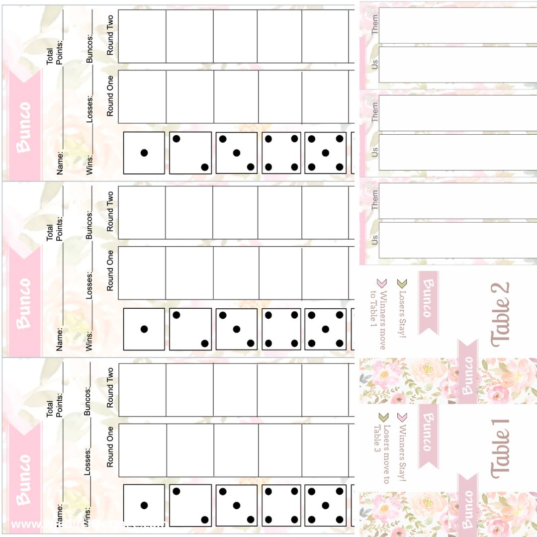 Floral Printable Bunco Score Sheets Set The Birch Cottage