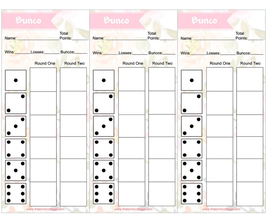 Floral Printable Bunco Score Sheets Set The Birch Cottage
