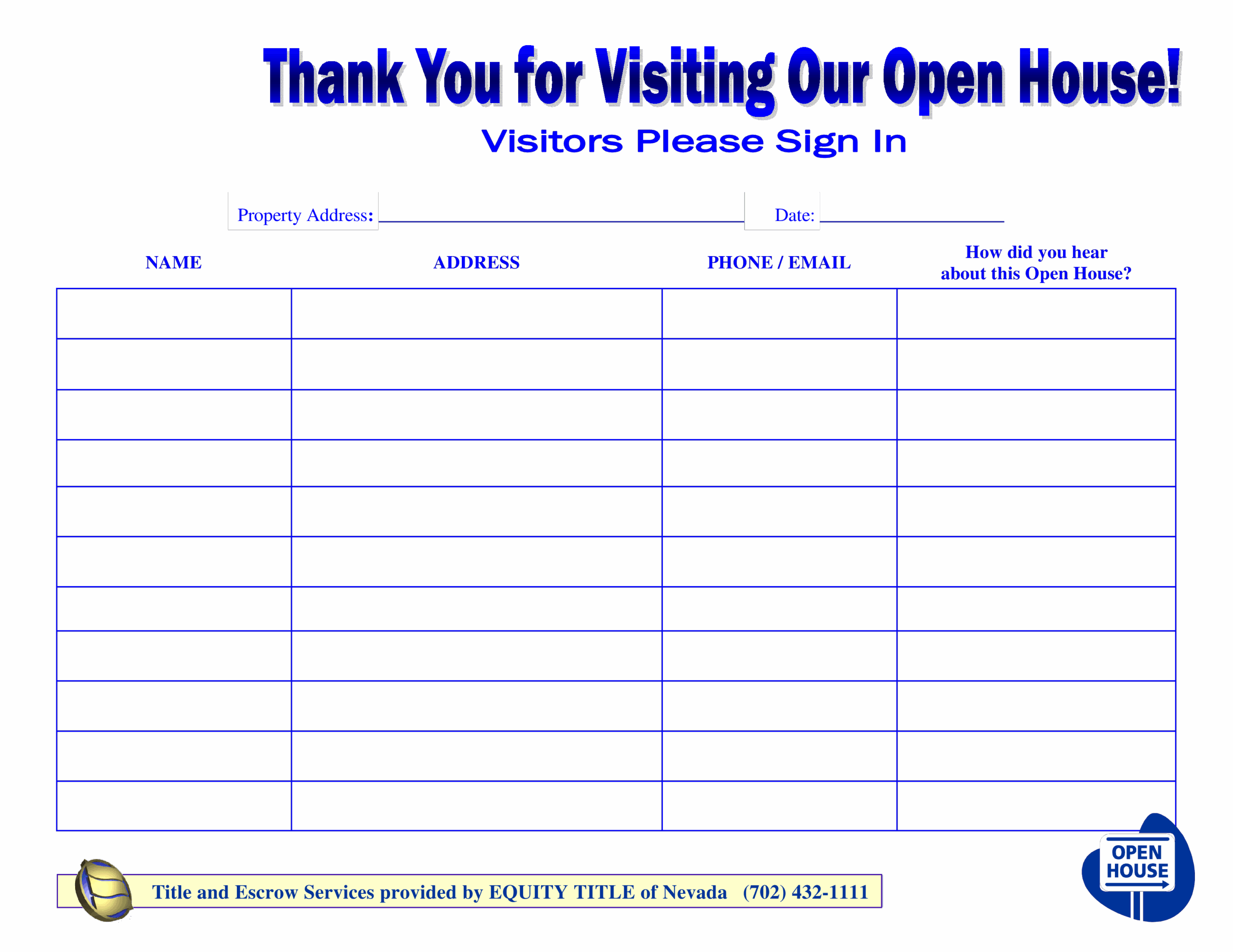 Free Open House Sign In Sheet Printable Printable Sight Words List