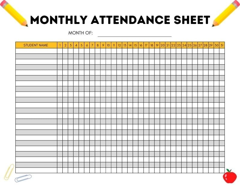 Free Printable Attendance Sheets For School Or Homeschool 