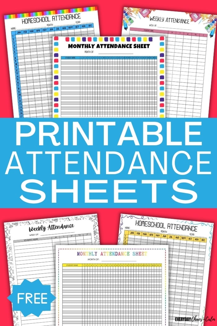 Free Printable Attendance Sheets For School Or Homeschool 