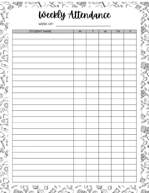 Free Printable Attendance Sheets For School Or Homeschool
