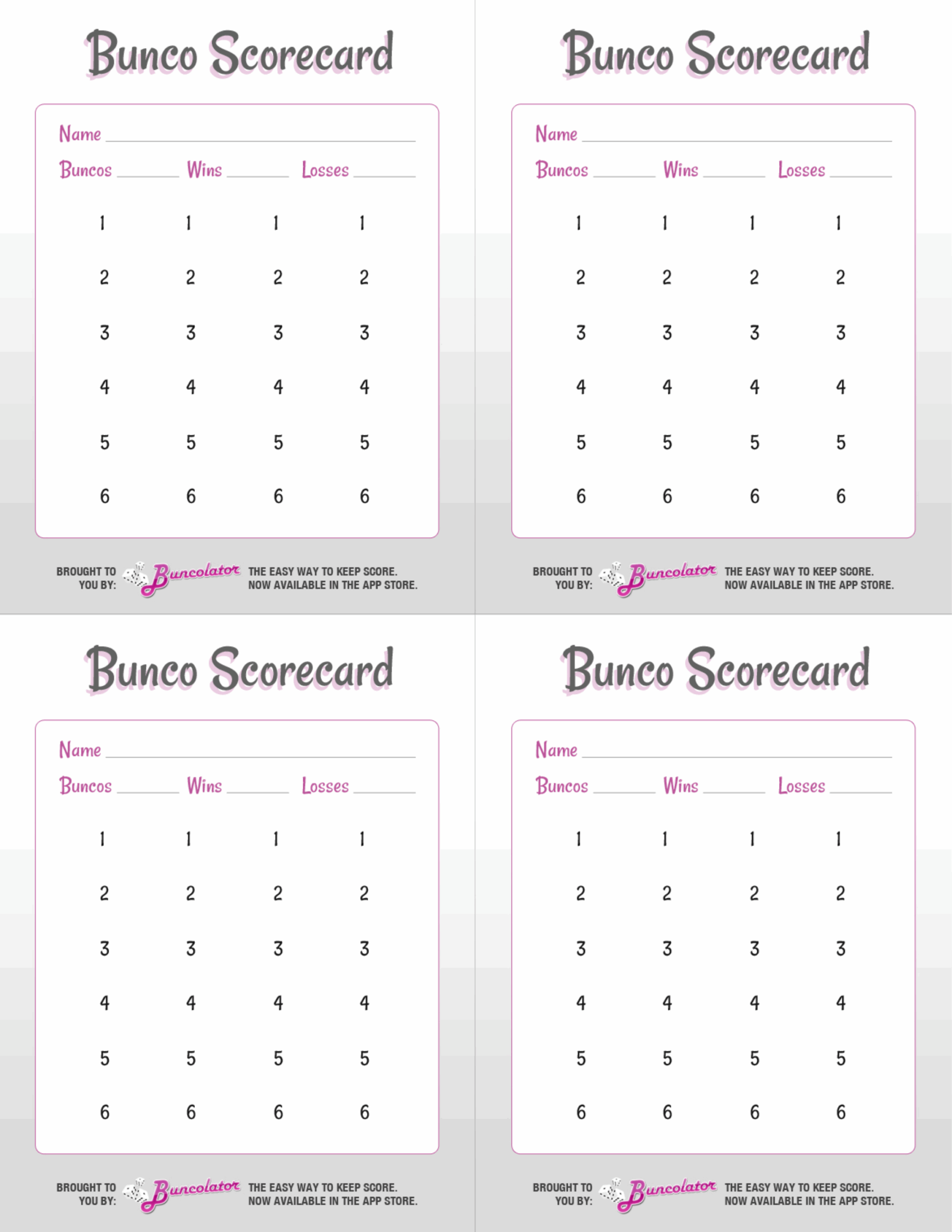 Free Printable Bunco Score Sheets Free Printable