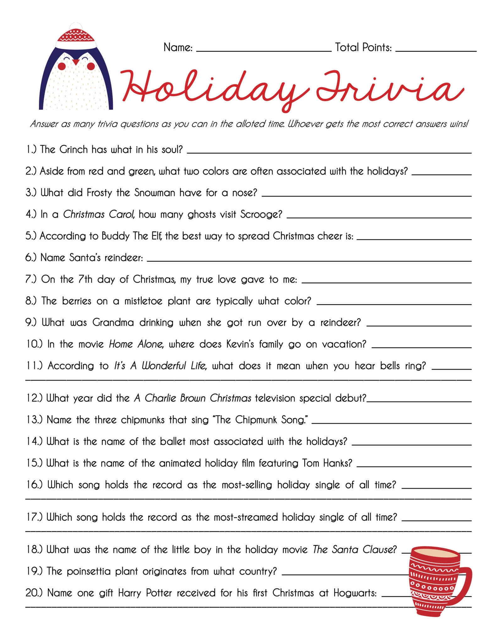 Free Printable Christmas Trivia Sheets Printable JD