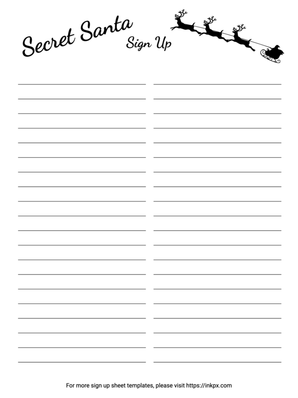 Free Printable Clean Style Secret Santa Sign Up Sheet InkPx