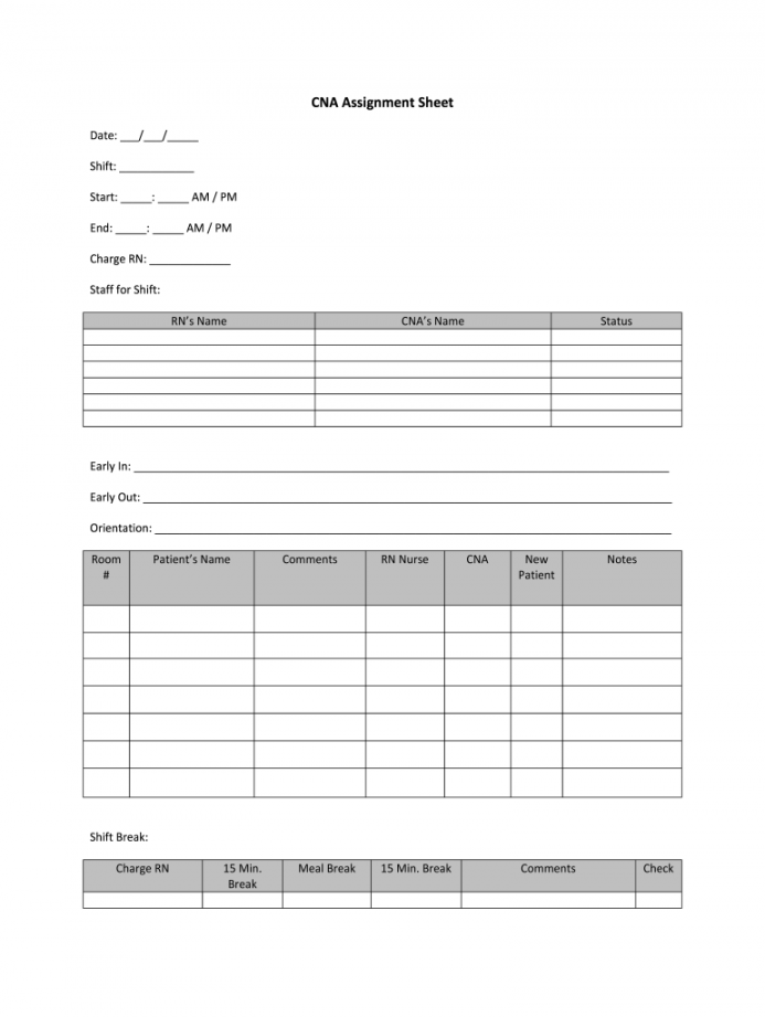 Free Printable Cna Daily Assignment Sheets FREE Printable A Z