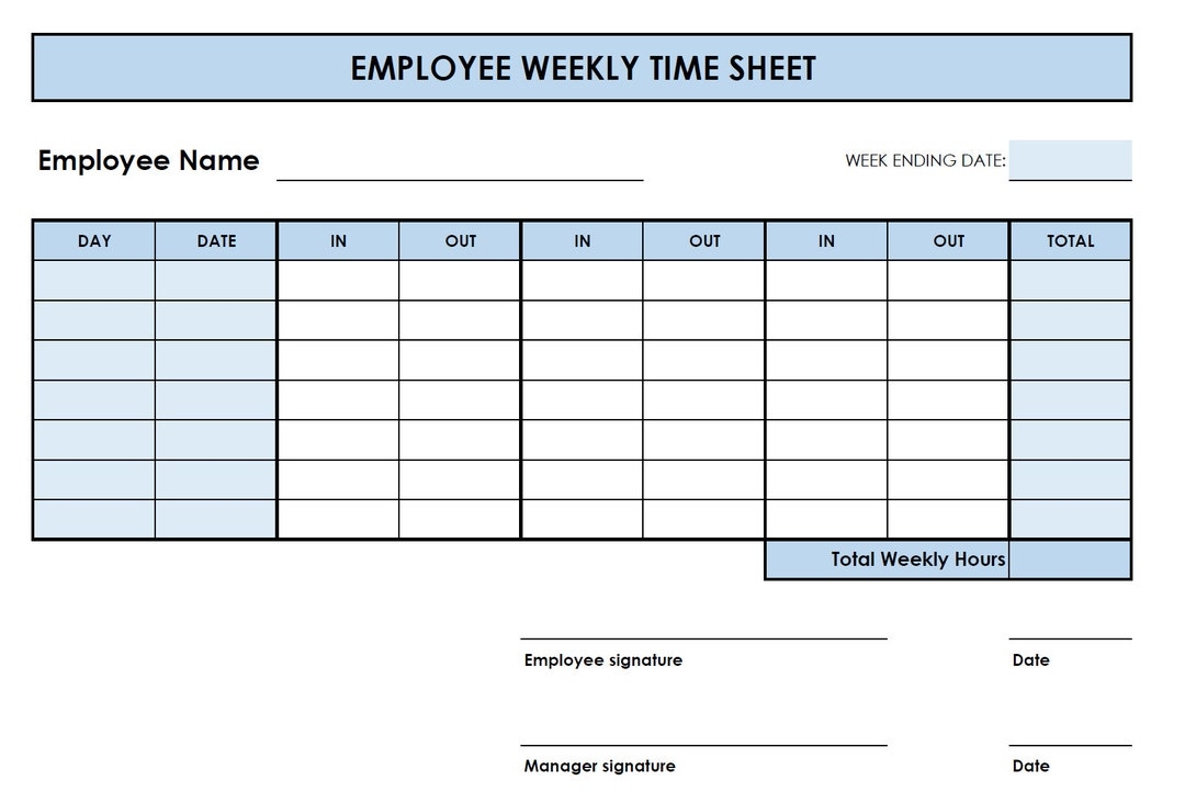 Free Printable Employee Time Sheets Template Download Free Printable 