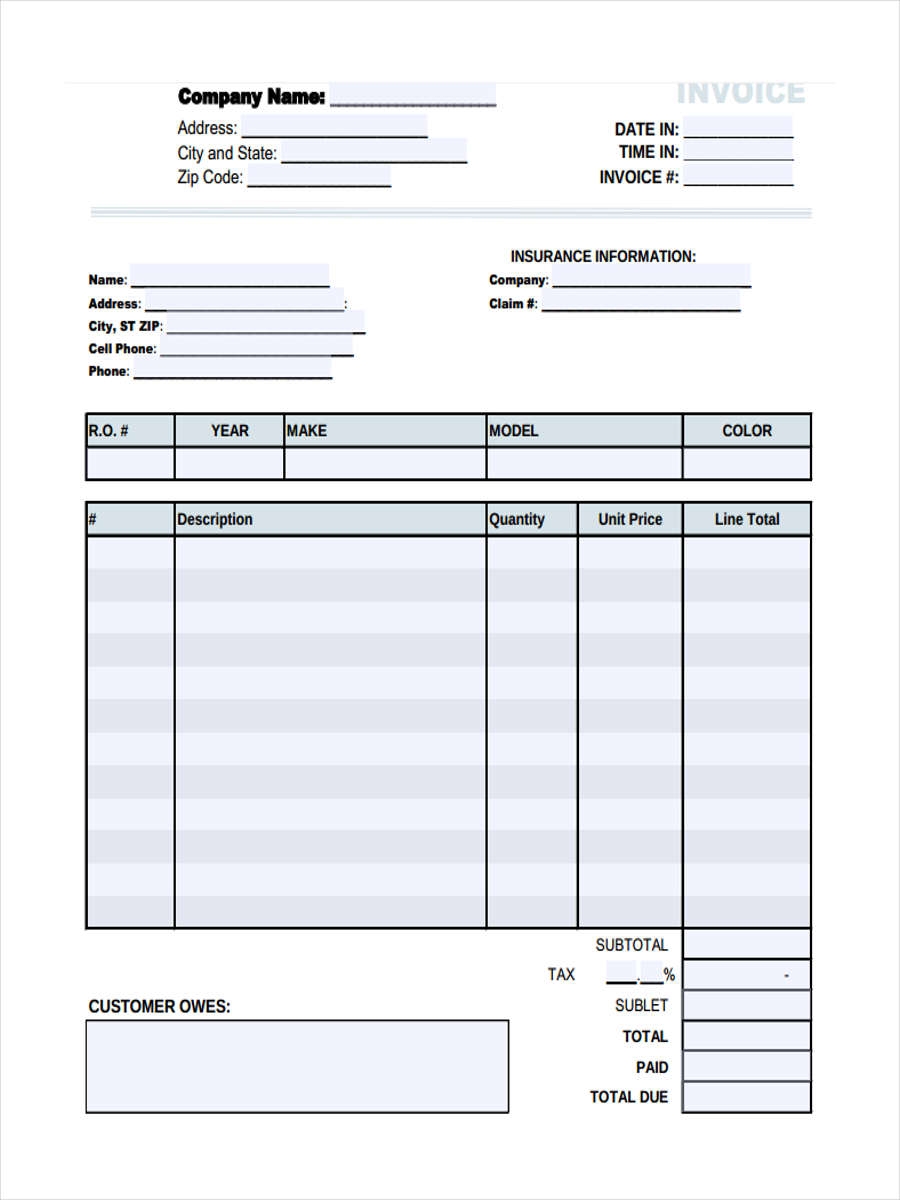 Free Printable Invoice Sheets