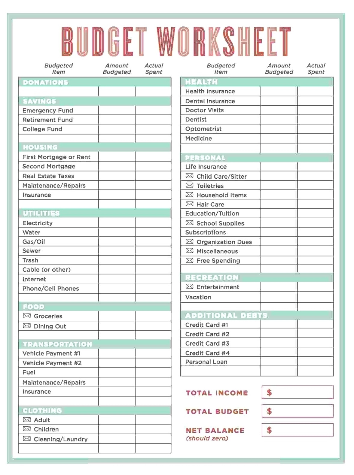 Free Printable Monthly Budget Form Printable Forms Free Online
