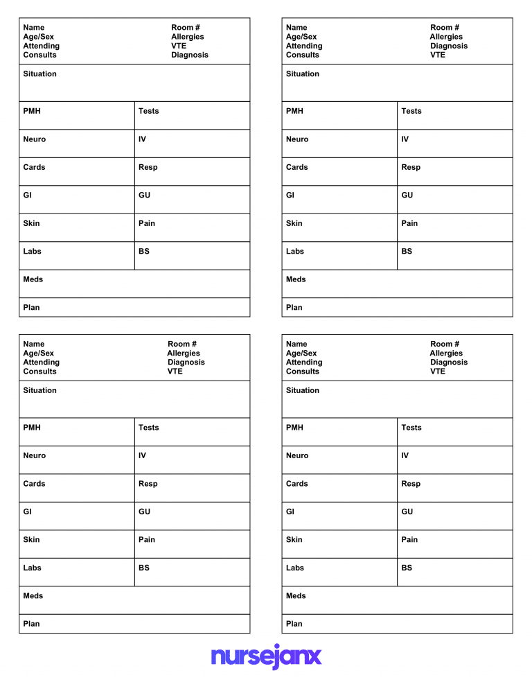 Free Printable Nurse Report Sheets