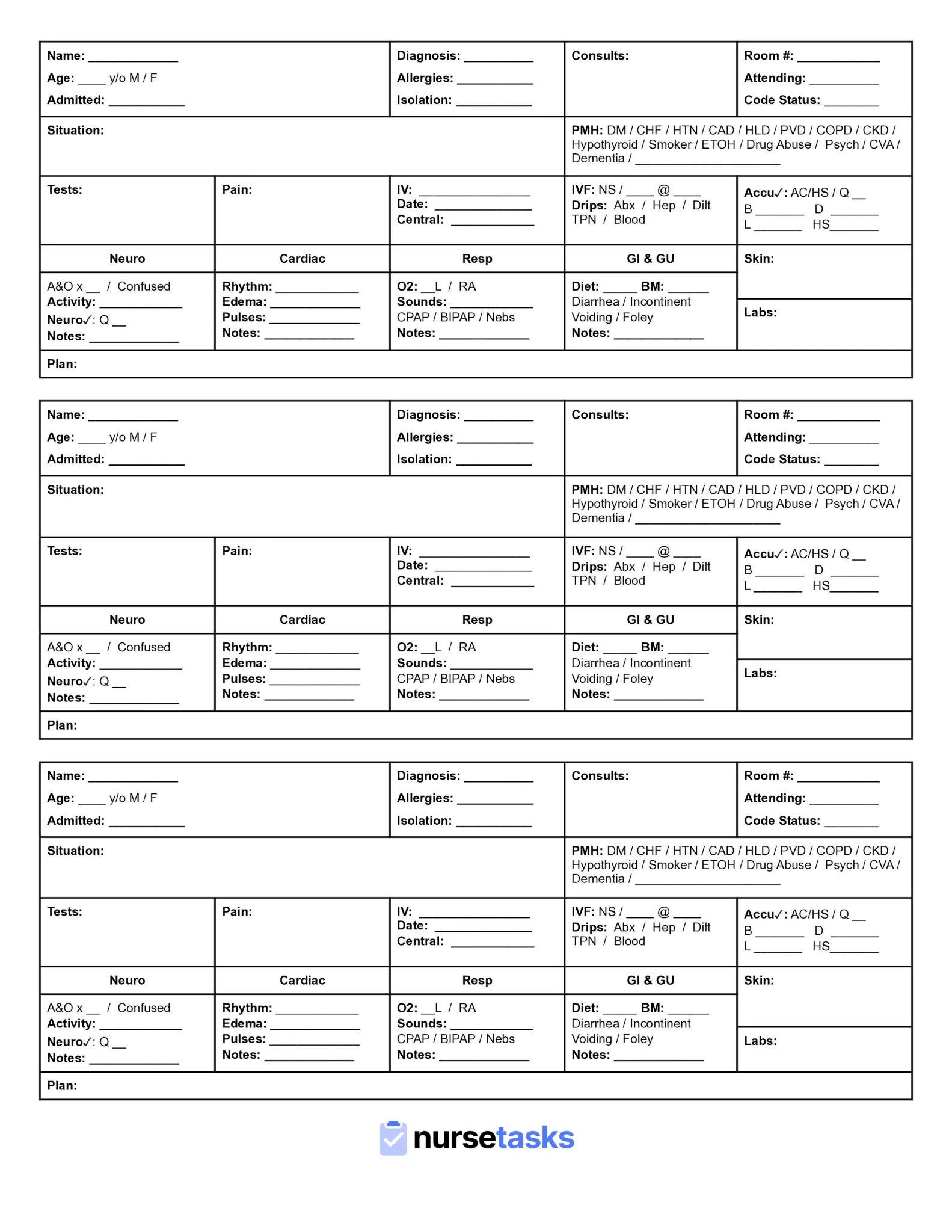 Free Printable Nursing Report Sheet Pdf Printable Tem Vrogue co