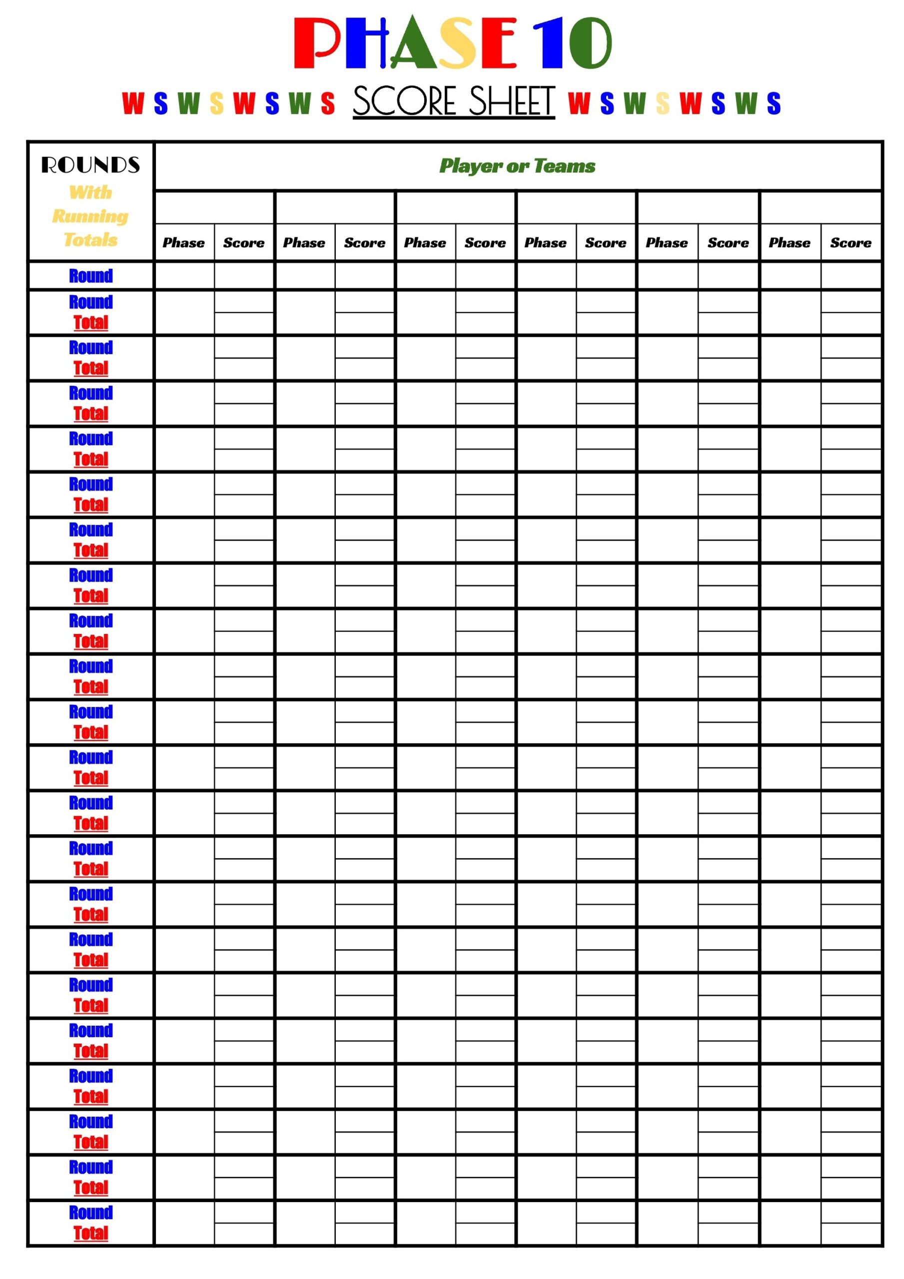 Free Printable Phase10 Score Sheet Phase 10 Card Game Family Fun